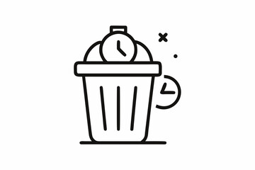 trash bin clock simple thin line icon