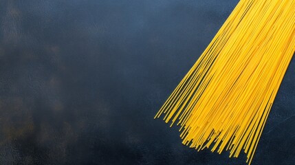 Uncooked yellow pasta on dark background