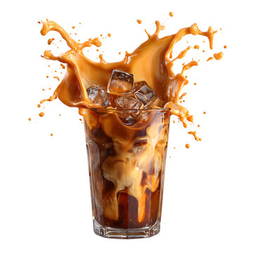 Iced Coffee Splash with Cream Explosion &ndash; isolated on transparent background.


