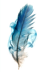 blue feather on white background. Generative AI