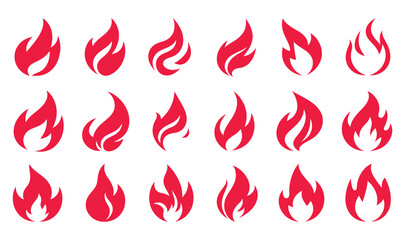 Set of Red Flame Icons for Design Purposes