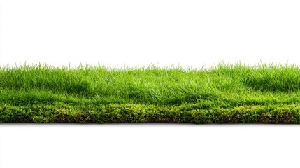 A lush green grass turf with soil cross-section against a white background, showcasing healthy growth and vibrant color.