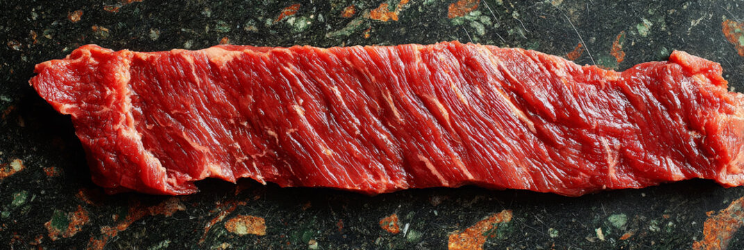 Skirt steak on terrazzo looks fresh and delicious, ready for meal