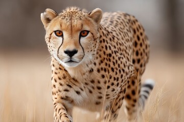 Cheetah racing through the golden savanna in pursuit of its next meal under the warm light of the African sun