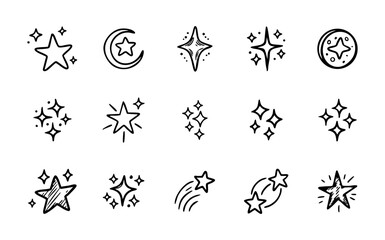 Collection of hand drawn doodle stars and moon vector illustration celestial elements for design  projects 