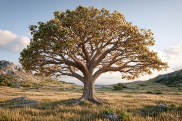 Fototapeta premium Pixelated Tree in a Golden Hour Landscape