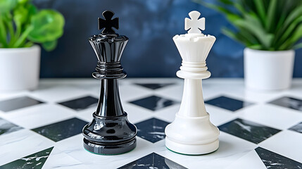 black chess king lying on chess board with white pawn upright next to it