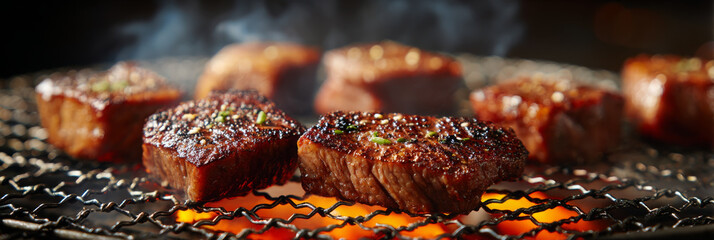 Beef cooking looks so appealing and savory on charcoal net