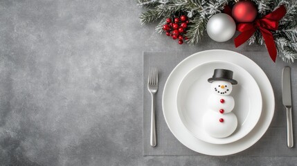 Christmas table setting with snowman decor