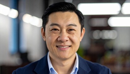 Obraz premium Confident and Optimistic Asian Business Man Smiling Portrait with Blazer