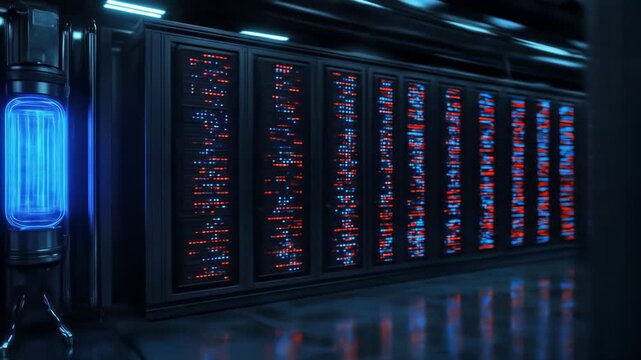 Futuristic Server Room with Luminous Displays