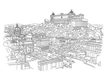 Obraz premium Palatine Hill in Rome one line drawing style
