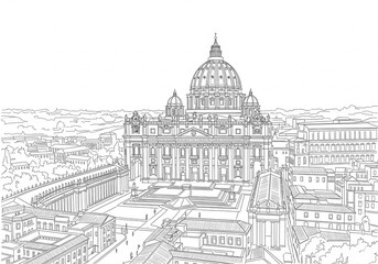 Obraz na płótnie Canvas St. Peter's Basilica in Rome one line drawing style