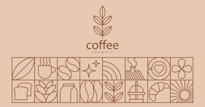 Geometric coffee design element, brandding packaging design, coffee product pattern background