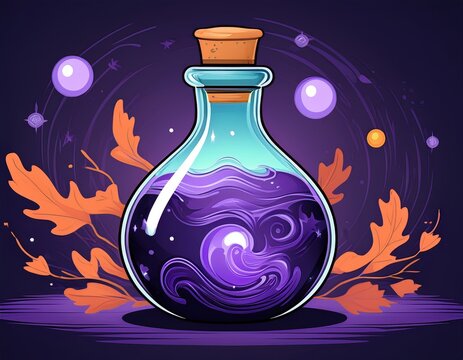 Magic potion bottle or Halloween witch elixir and poison drink