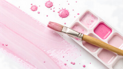 Watercolor Palette and Brush Create a Pastel Pink Masterpiece on White Canvas The Joy of Artistic Expression