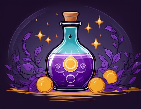 Magic potion bottle or Halloween witch elixir and poison drink