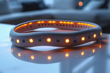 White wearable band with orange illuminated sensors lights