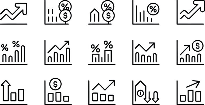 Collection of financial charts and graphs showing business growth and market trends.