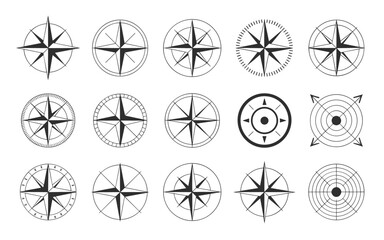 Fototapeta premium Compass Rose Icon Set – Silhouettes of Navigational Stars and Directional Symbols