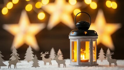 A festive christmas lantern with reindeer and star decorations - Powered by Adobe