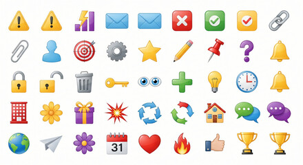 Fototapeta premium A collection of various colorful icons including alerts, mail, and other common symbols displayed