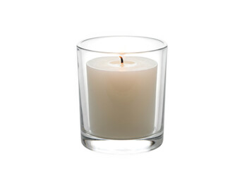 Burning candle in glass holder, home decor isolated on transparent background