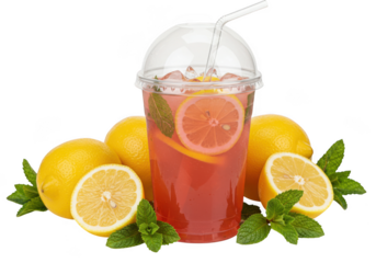 Refreshing lemonade with lemons and mint isolated on transparent background