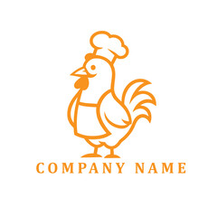 Minimal black and white logo of a chicken wearing a chef hat and apron, clean and elegant.