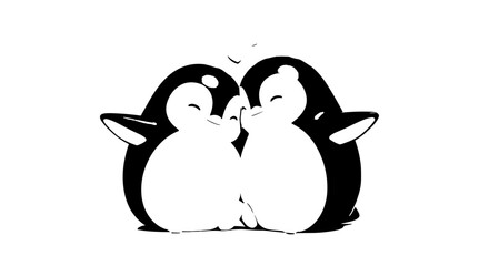 Penguin cuddle cute line sketch icon set. Love pen doodle penguins heart. Hand drawn sketch animal penguin happy kids icon set.