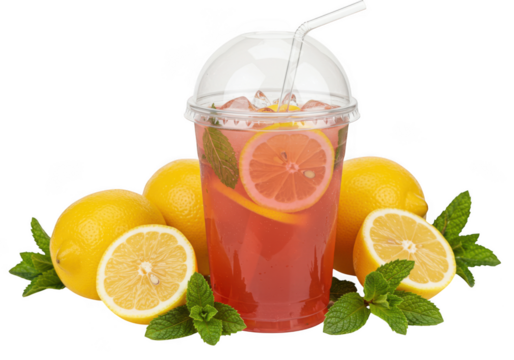 Refreshing lemonade with lemons and mint isolated on transparent background