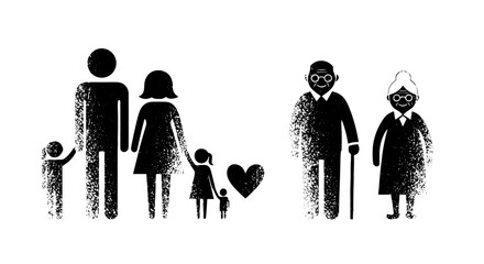 Stick figure family with love and elder generation drawing