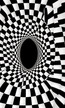 Abstract Black and White Tunnel Design with Checkered Patterns