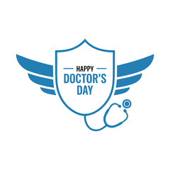 Blue shield with wings and stethoscope happy doctors day