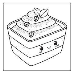 Kawaii Tiramisu Layered Dessert Cup Coloring Page