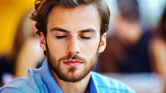 Close-up portrait of a young man with a thoughtful expression