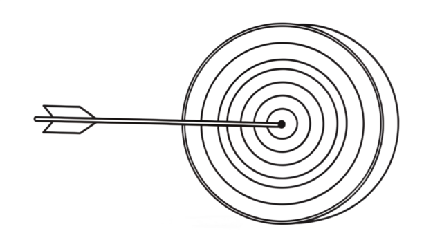 Arrow hitting target center on transparent background