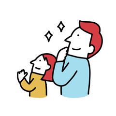 見学　上を見上げる子供と大人のイラスト