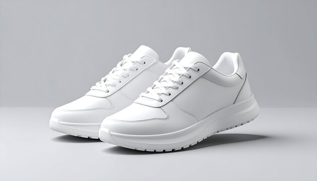 A pair of stylish white sneakers displayed on a minimalist background.