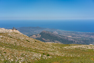 Panoramic view of mountains overlooking the coast of Sardinia ne