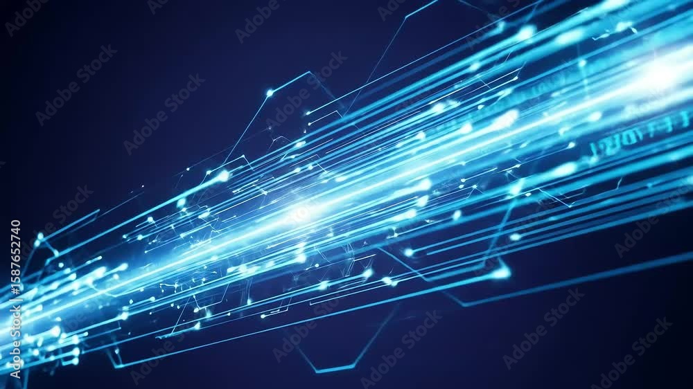 Wall mural abstract digital data stream with glowing lines and futuristic technology.
