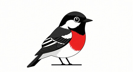 Obraz premium A cartoon bird with black head and wings and a red breast standing against a white background image