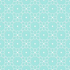 Geometric floral pattern with white outlined petals on a light blue background. Ideal for fabric design, wrapping paper, or decorative digital projects.