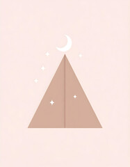 Minimalist triangle illustration with a crescent moon and stars on a pastel background. Calm and dreamy aesthetic, perfect for prints or design use.