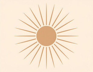 Minimalist sunburst illustration with solid center and radiating rays in earthy tones. Perfect for boho designs, prints, or warm, calming decor.