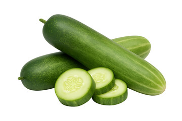 Fresh Whole and Sliced Cucumbers Isolated on transparent  Background – High Resolution