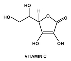 Chemical structure of vitamin C or ascorbic acid.