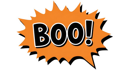 Illustration of the word boo in a comicstyle speech bubble modern photo collage style vector illustration