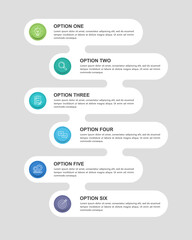 6 Options Infographic Colorful Design. Growth Timeline with Strategic Milestones for Business Presentation. Illustration Vector.