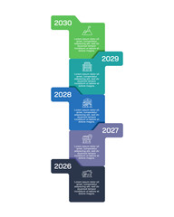 Five Year Vertical Business Growth Infographic Design. Timeline with Milestones for Presentation. Illustration Vector.